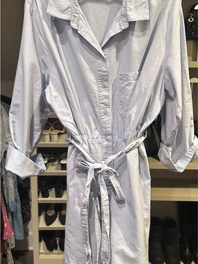 H&M Light Blue Button-Front Dress with Waist Tie
